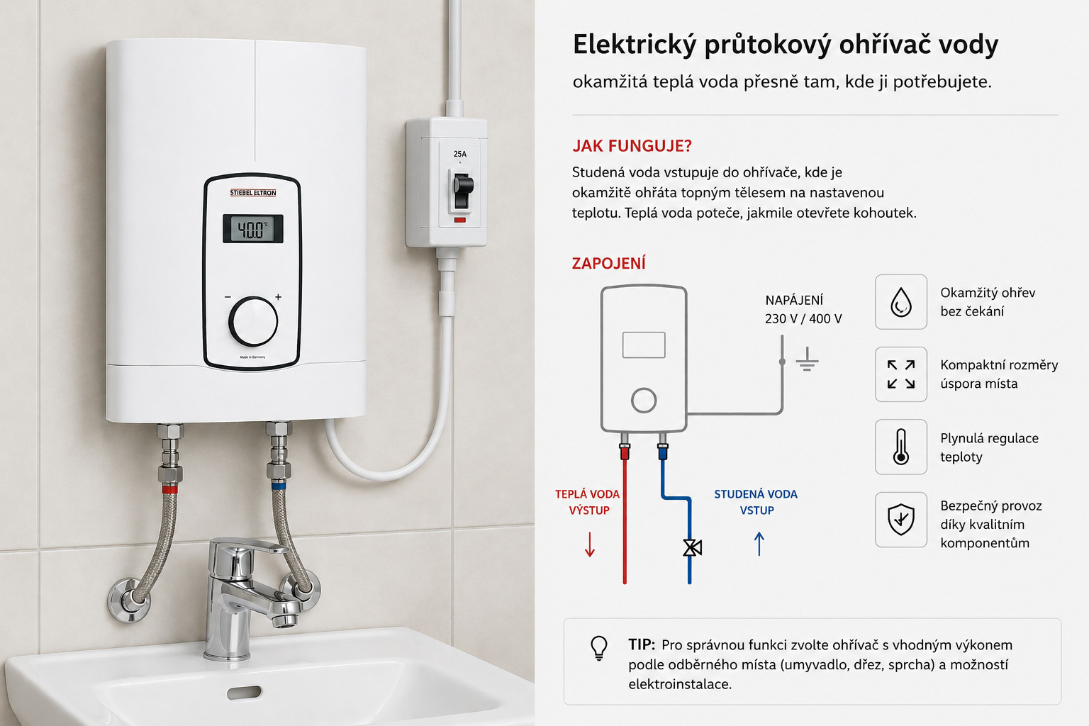 Elektrické průtokové ohřívače vody: kdy dávají smysl a jak vybrat správný výkon